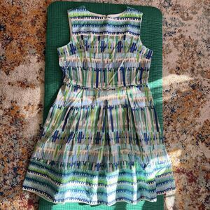 NEW Dressbarn Dress Sz 16 Blue Green Stripe Lined Fit Flare Sleeveless Career